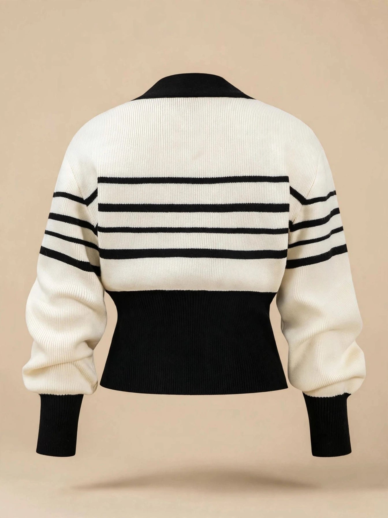 Cardigan cu mânecă lungă și accesoriu auriu - alb/negru