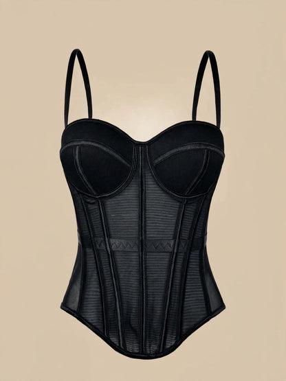 Top corset cu balene - negru