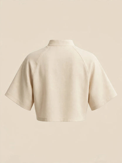 Tricou crop top accesorii metalice - bej