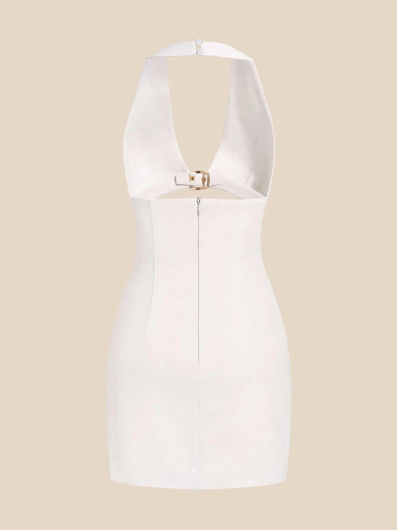Rochie mini cu decupaje și catarame aurii - alb