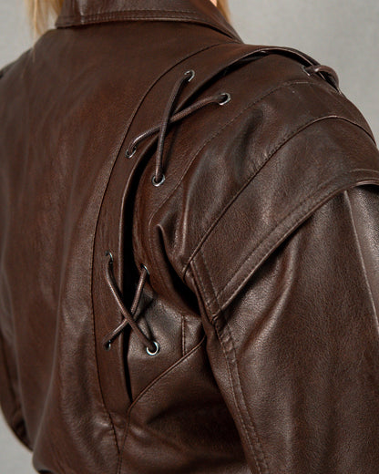 Geacă scurtă din piele cu împletituri - maro