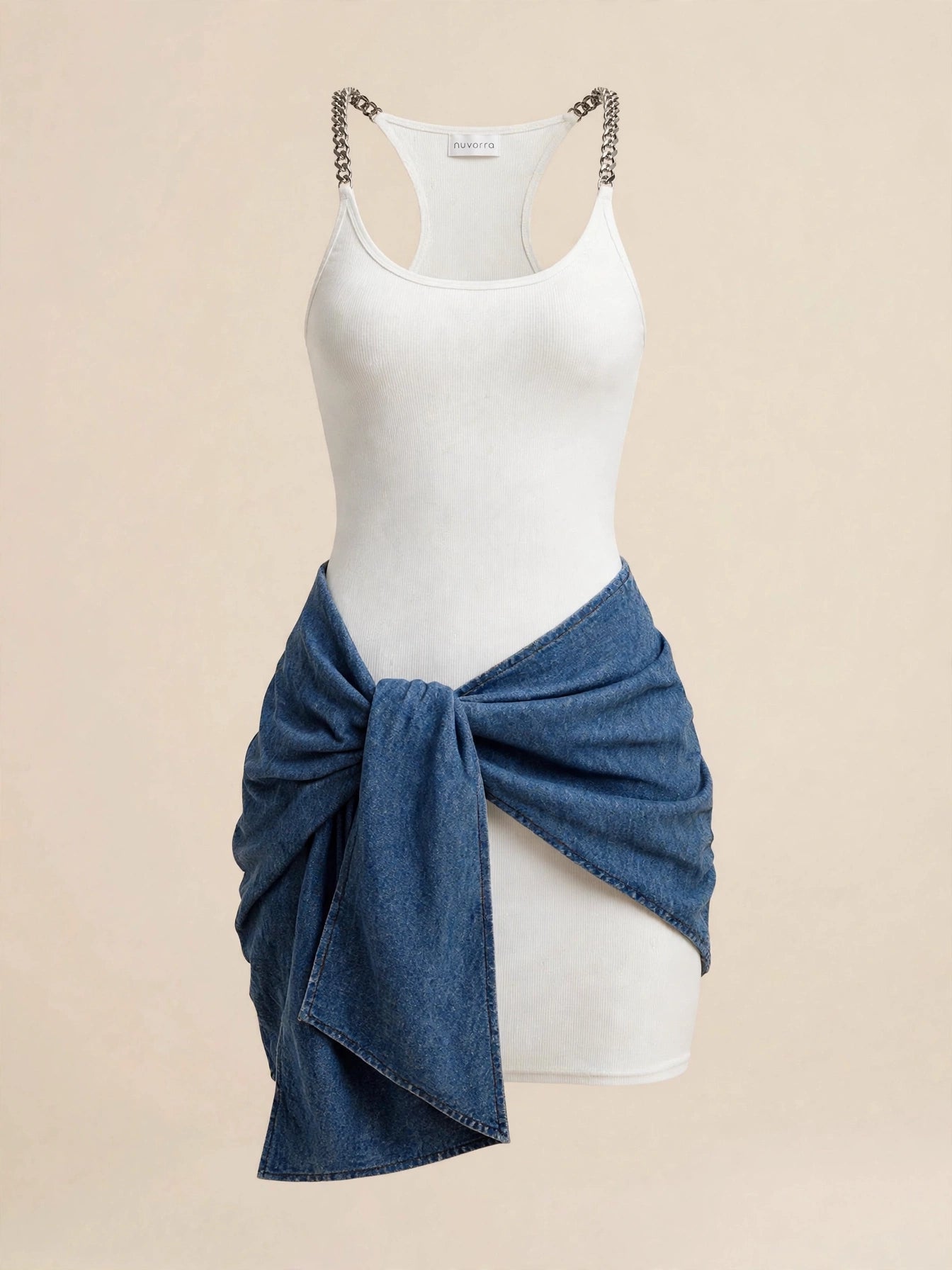 Rochie mini din denim - alb