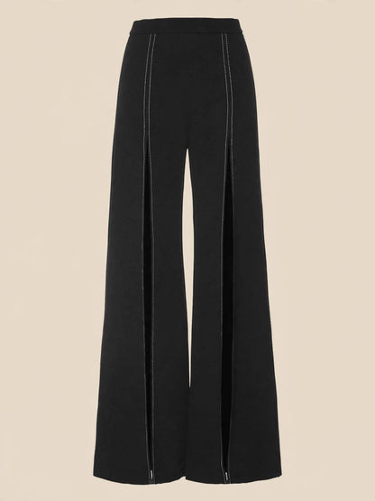 Compleu din 2 piese, body și pantaloni evazați cu șlițuri - denim negru