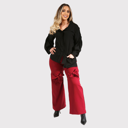Cămașa oversized cu pliuri și buzunare asimetrice - neagra