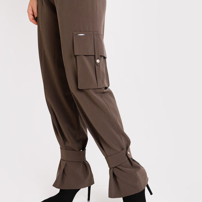 Pantalons cargo avec talie înaltă – maro