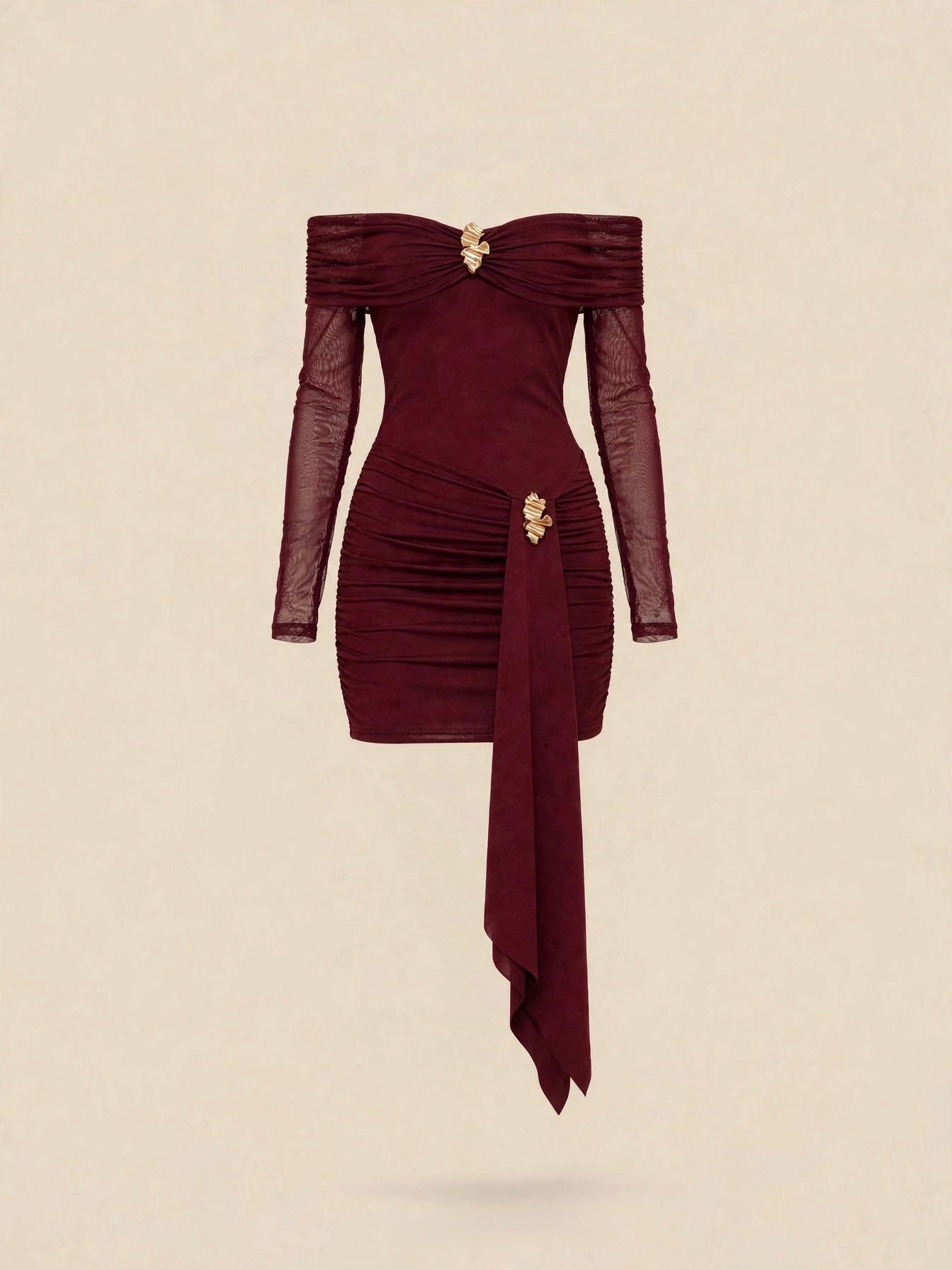 Rochie mini cu accesorii aurii - vișiniu