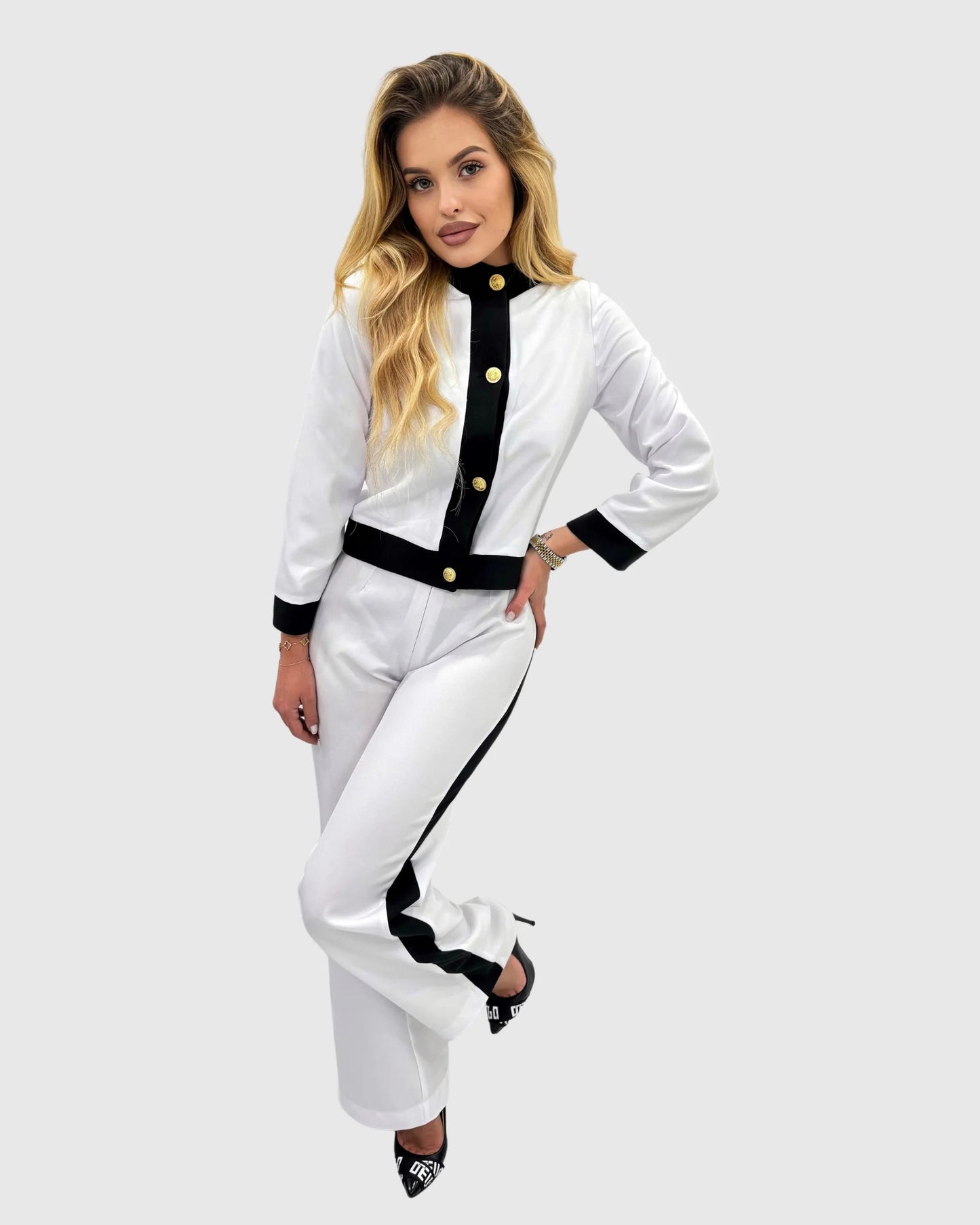 Compleu din 2 piese, sacou și pantaloni lungi minimal – alb-negru