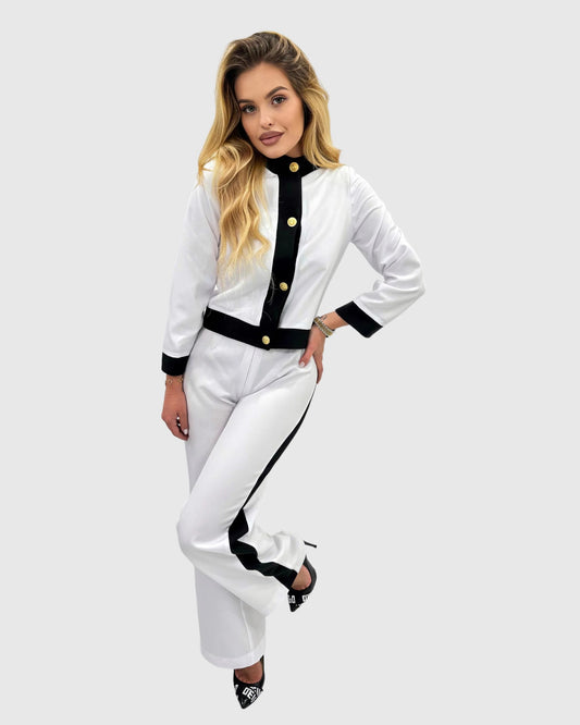 Compleu din 2 piese, sacou și pantaloni longi minimal – alb-negru