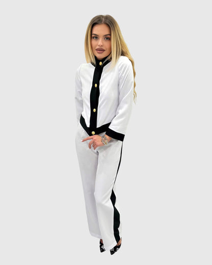 Compleu din 2 piese, sacou și pantaloni lungi minimal – alb-negru