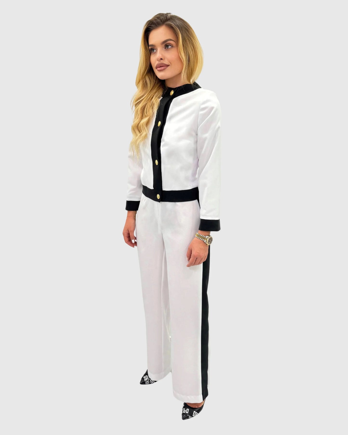 Compleu din 2 piese, sacou și pantaloni lungi minimal – alb-negru