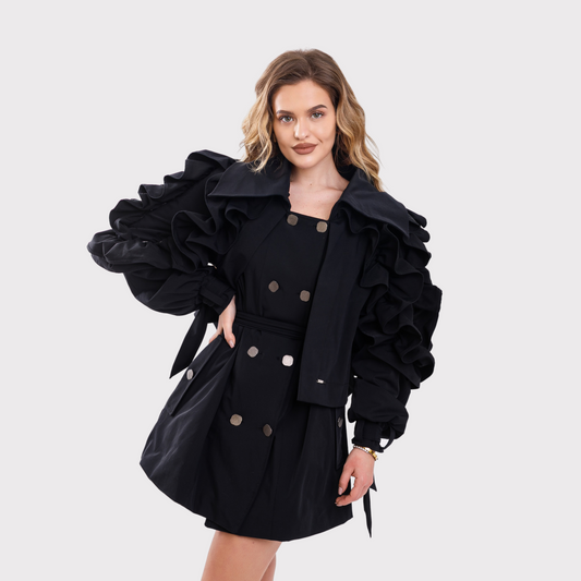 Trench cu volane aplicate - negru