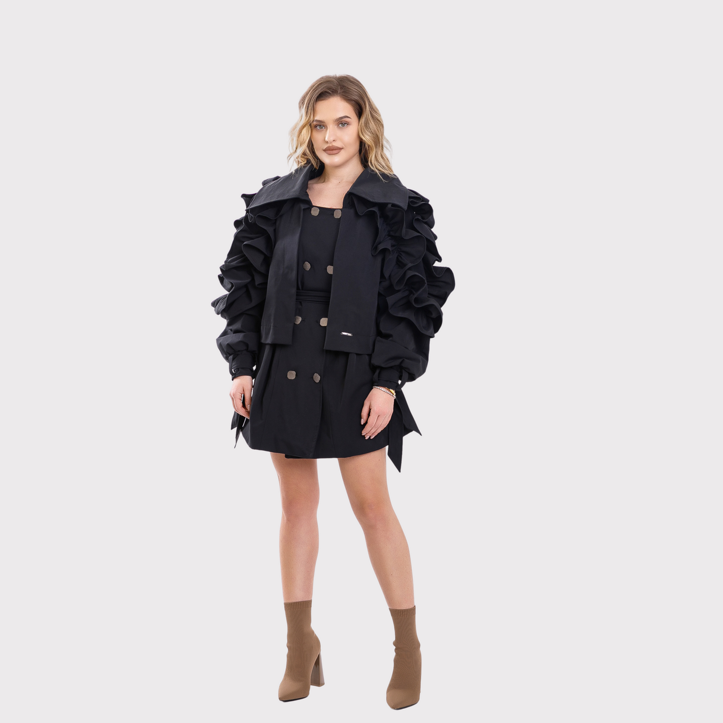 Trench cu volane aplicate - negru
