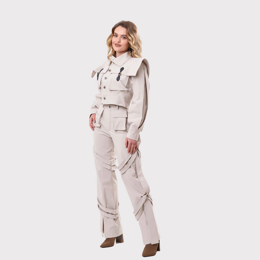 Compleu din 2 piese, geaca și pantaloni – crem