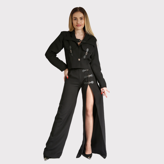 Compleu din 2 piese, sacou și pantaloni cu catarame – negru