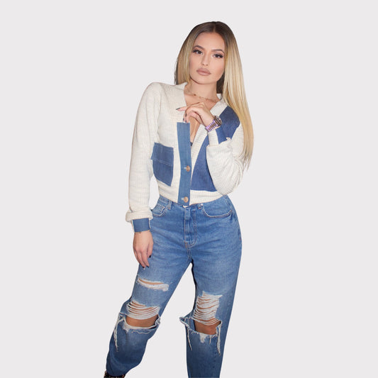 Cardigan crème avec inserts dans le bouton