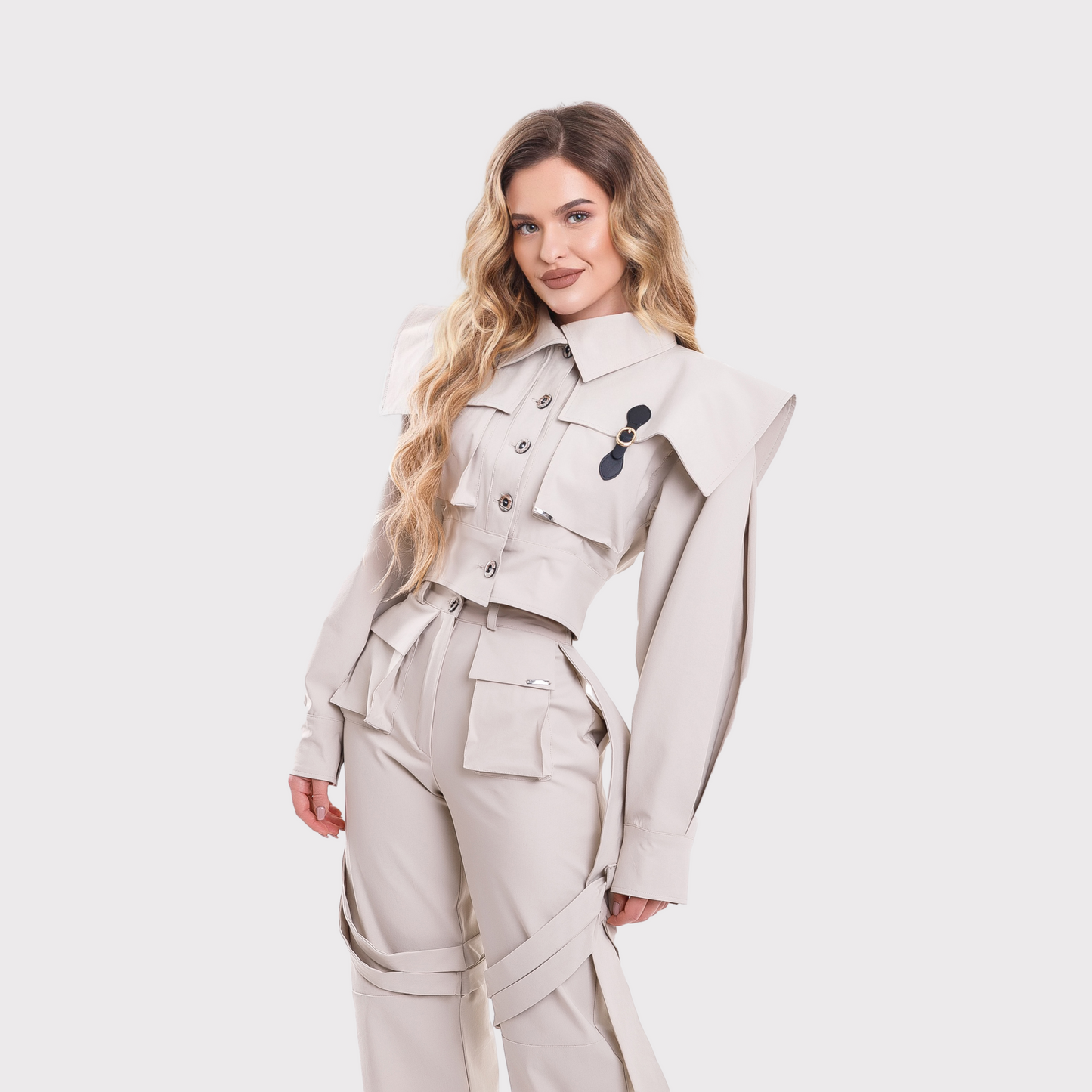Compleu din 2 piese, geaca și pantaloni – crem