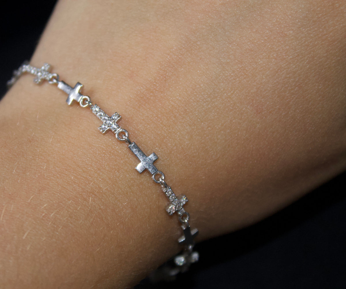 Bratara din argint cu pietre și cruci - Divine Bracelet
