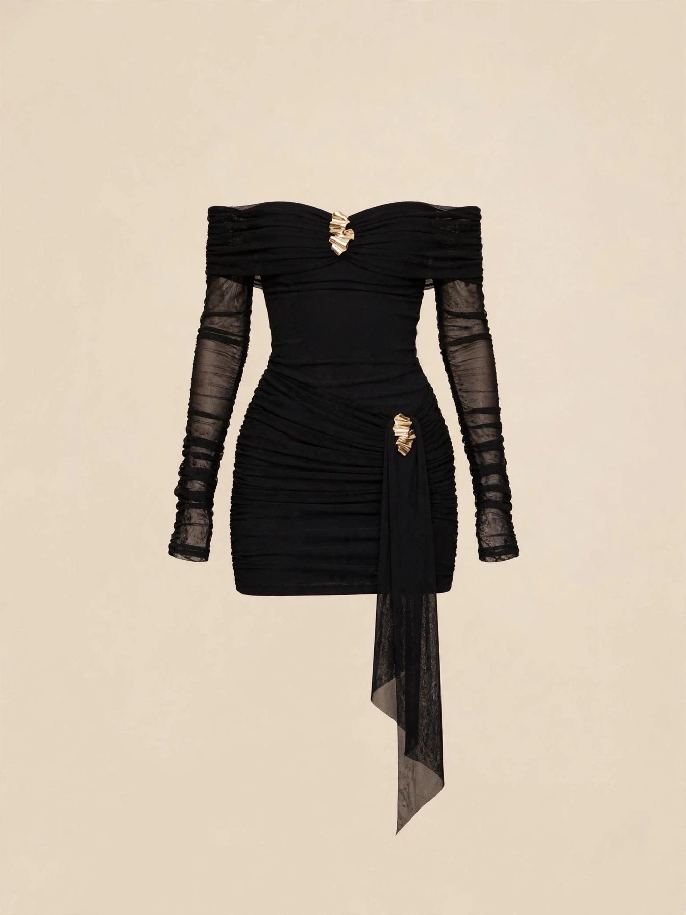 Rochie mini cu accesorii aurii - negru