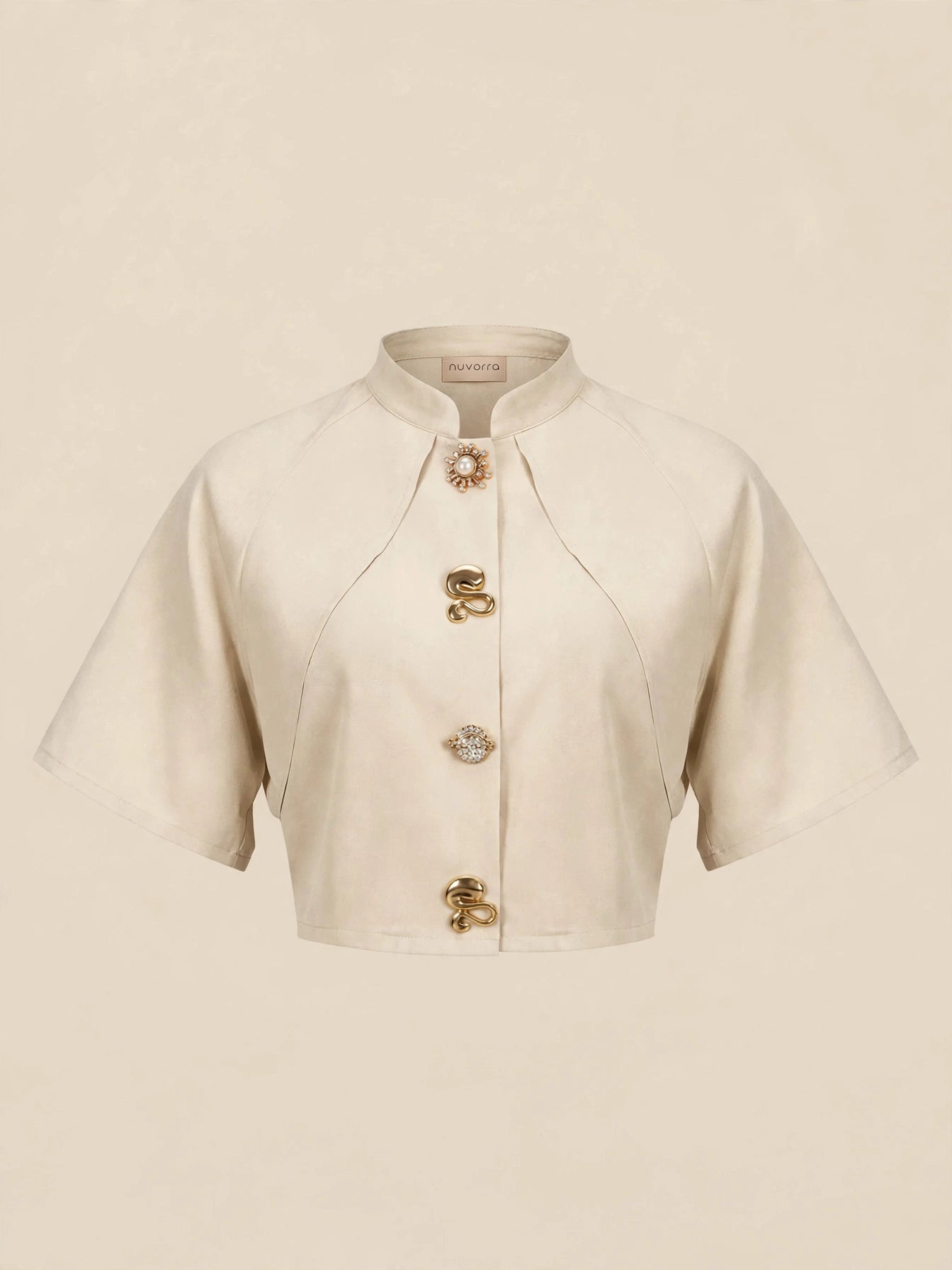 Tricou crop top accesorii metalice - bej