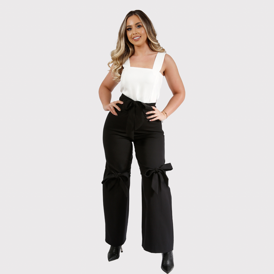 Compleu funde din 2 piese, top și pantaloni - negru/alb