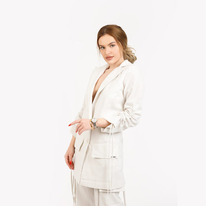 Sacou cu maneci reglabile, din in - off white