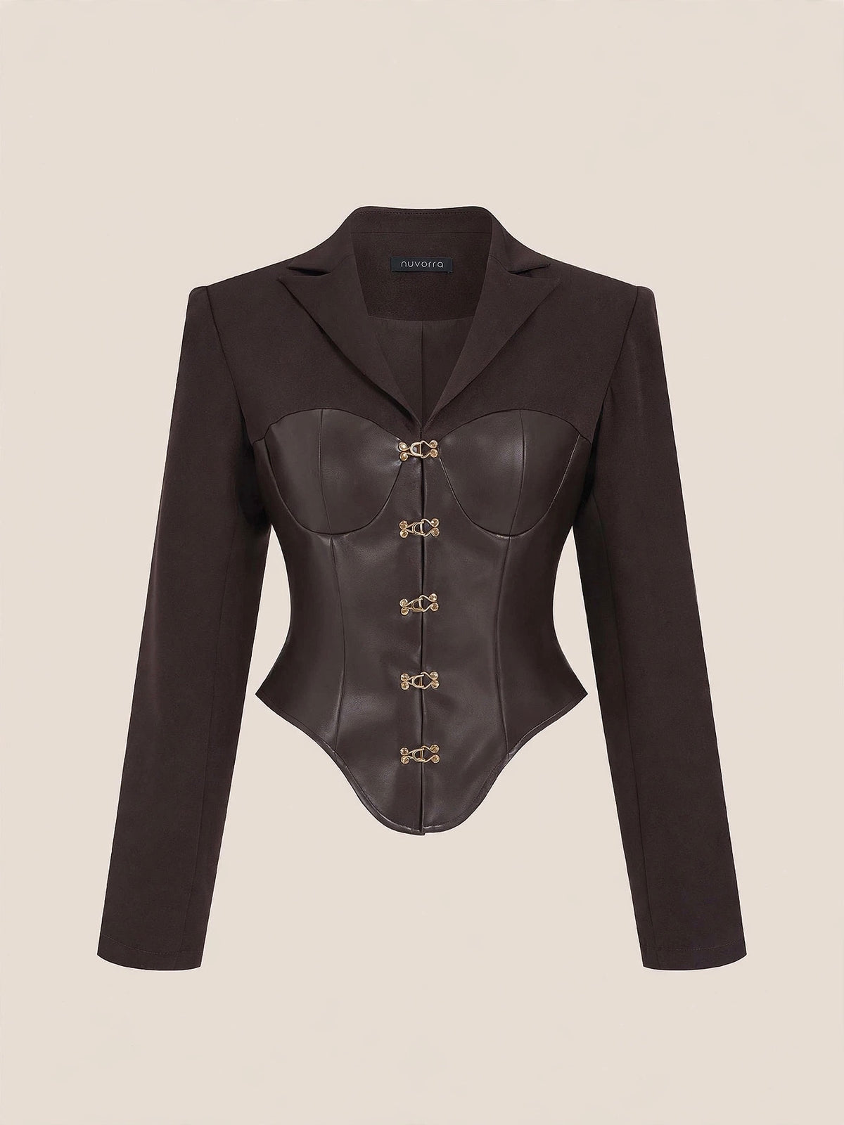 Sacou corset cu insert piele ecologică și închidere cu clipsuri metalice - maro