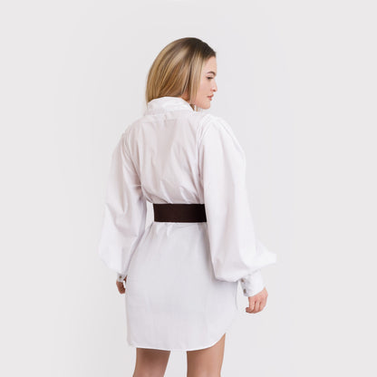 Camasa tip rochie cu curea din piele - alba