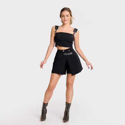 Ensemble din 3 pièces : haut, pantalon scurt, fusta - negru