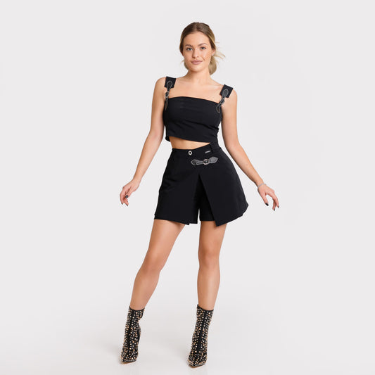 Ensemble din 3 pièces : haut, pantalon scurt, fusta - negru