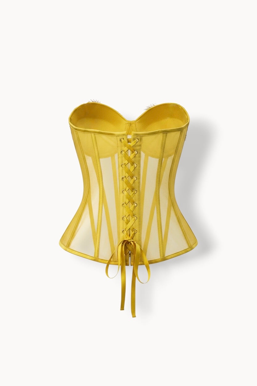 Corset cu pietre și tul transparent – lime