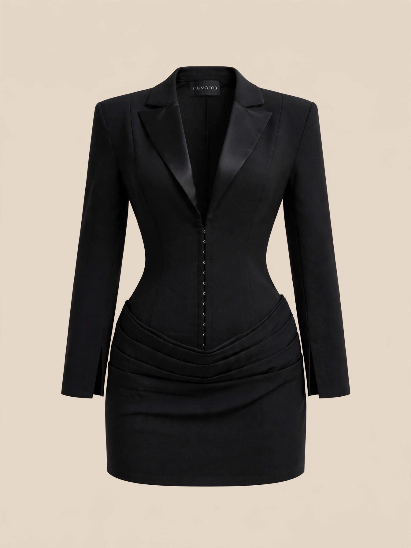 Rochie mini cu maneca lungă și corset reglabil în talie - negru
