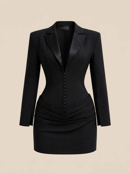 Rochie mini cu maneca lungă și corset reglabil în talie - negru