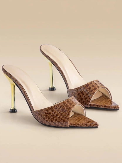 SIENNA sandale cu toc auriu - Croco maro