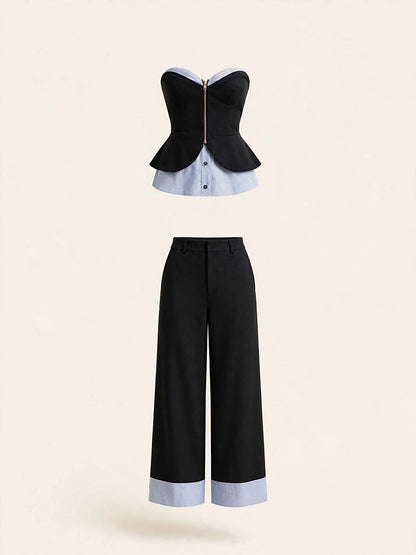 Compleu din 2 piese, corset și pantaloni - negru