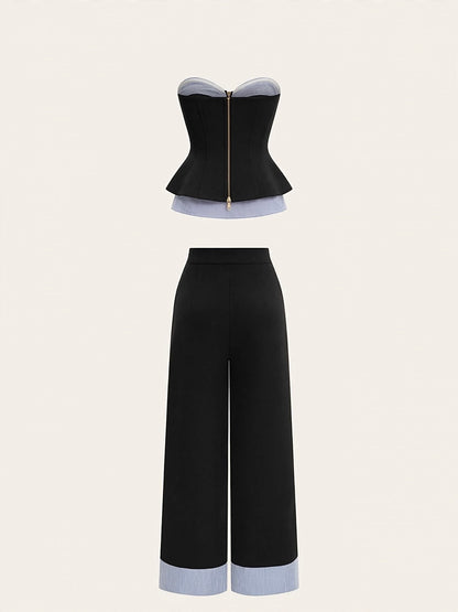 Compleu din 2 piese, corset și pantaloni - negru