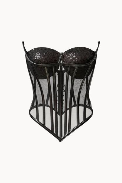 Corset cu piele și paiete – negru