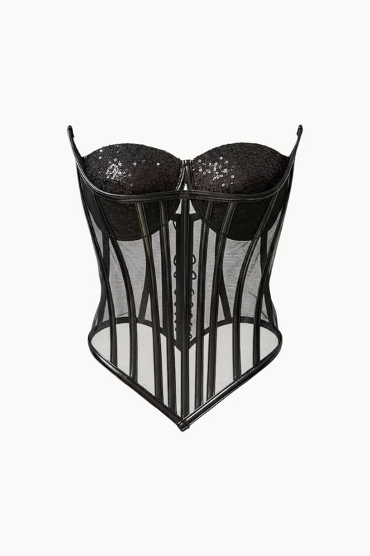 Corset cu piele și paiete – negru
