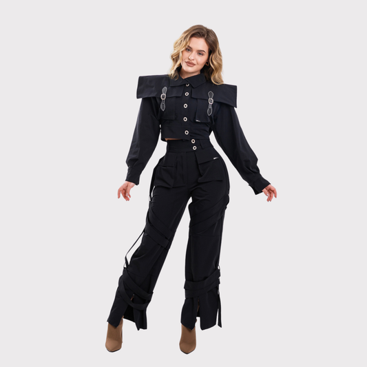 Compleu din 2 piese, geaca și pantaloni – negru