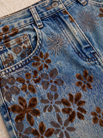 Pantaloni cu talie înaltă denim - maro