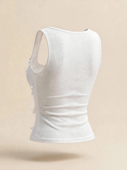 Compleu din 2 piese, maieu și pantaloni scurți din piele - alb/negru