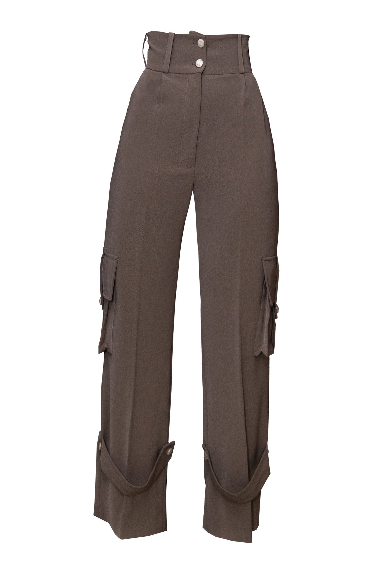 Pantalons cargo avec talie înaltă – maro