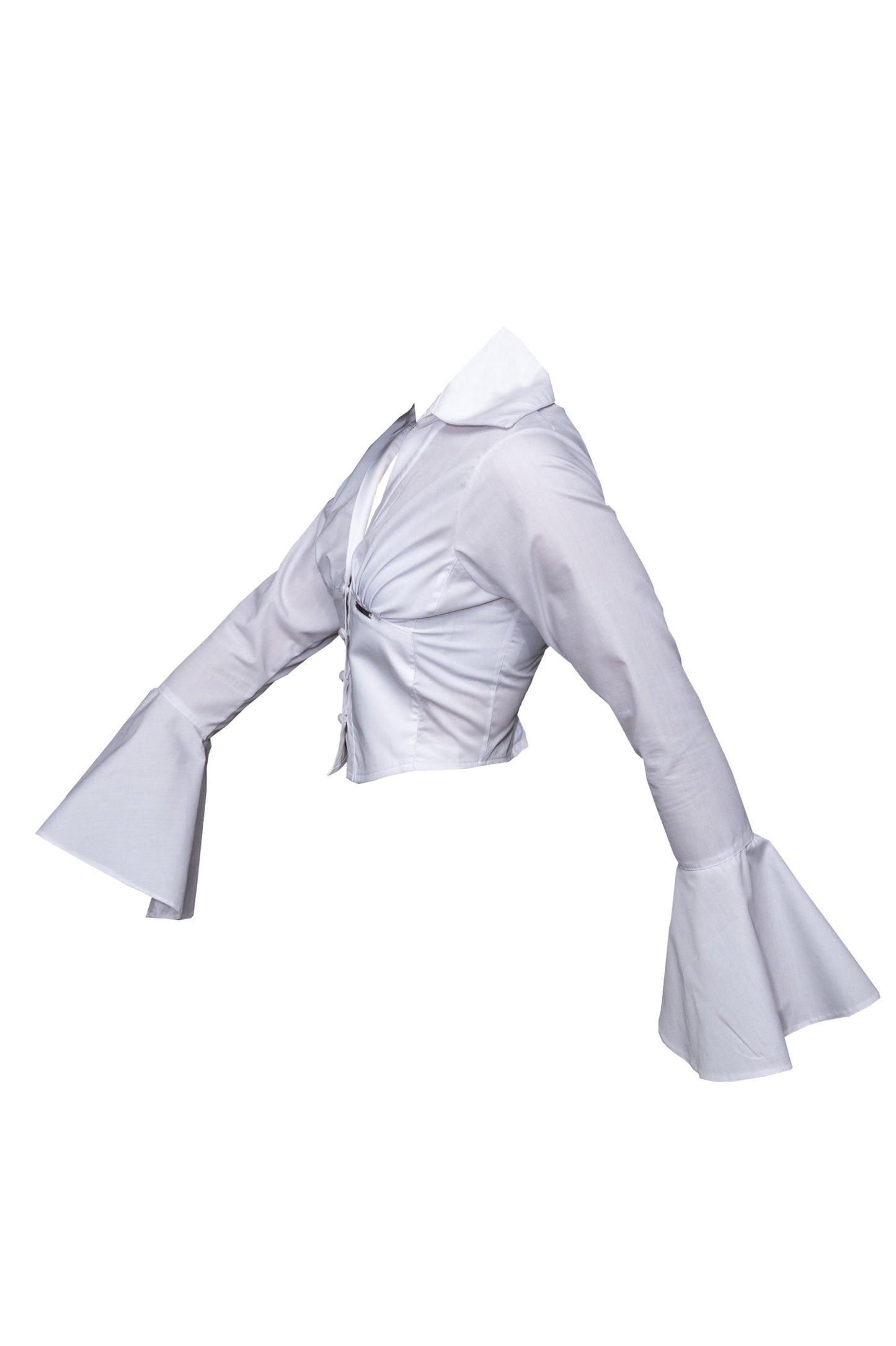 Camasa scurta, cu corset elastic si maneci clopot - alba