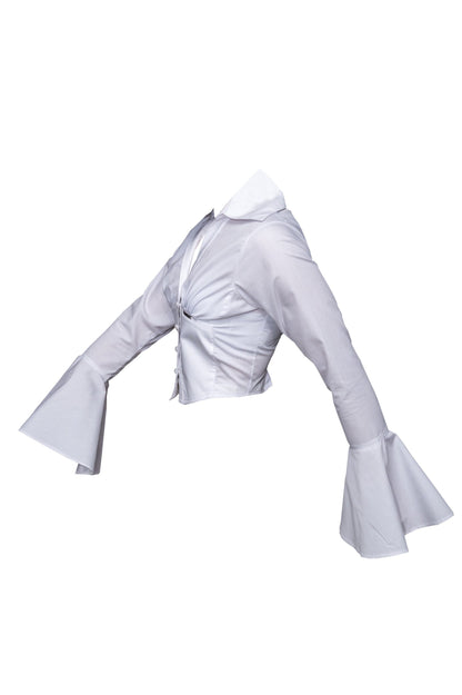 Camasa scurta, cu corset elastic si maneci clopot - alba
