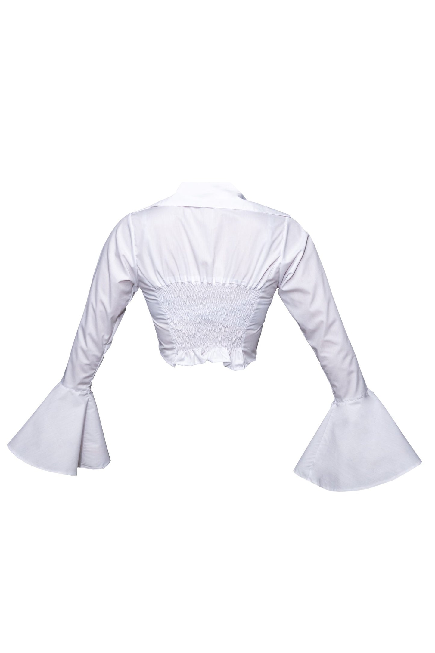 Camasa scurta, cu corset elastic si maneci clopot - alba