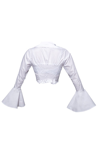 Camasa scurta, cu corset elastic si maneci clopot - alba