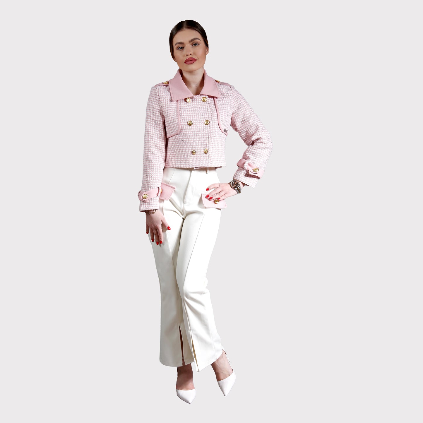 Compleu stofă din 2 piese, sacou și pantalon - roz