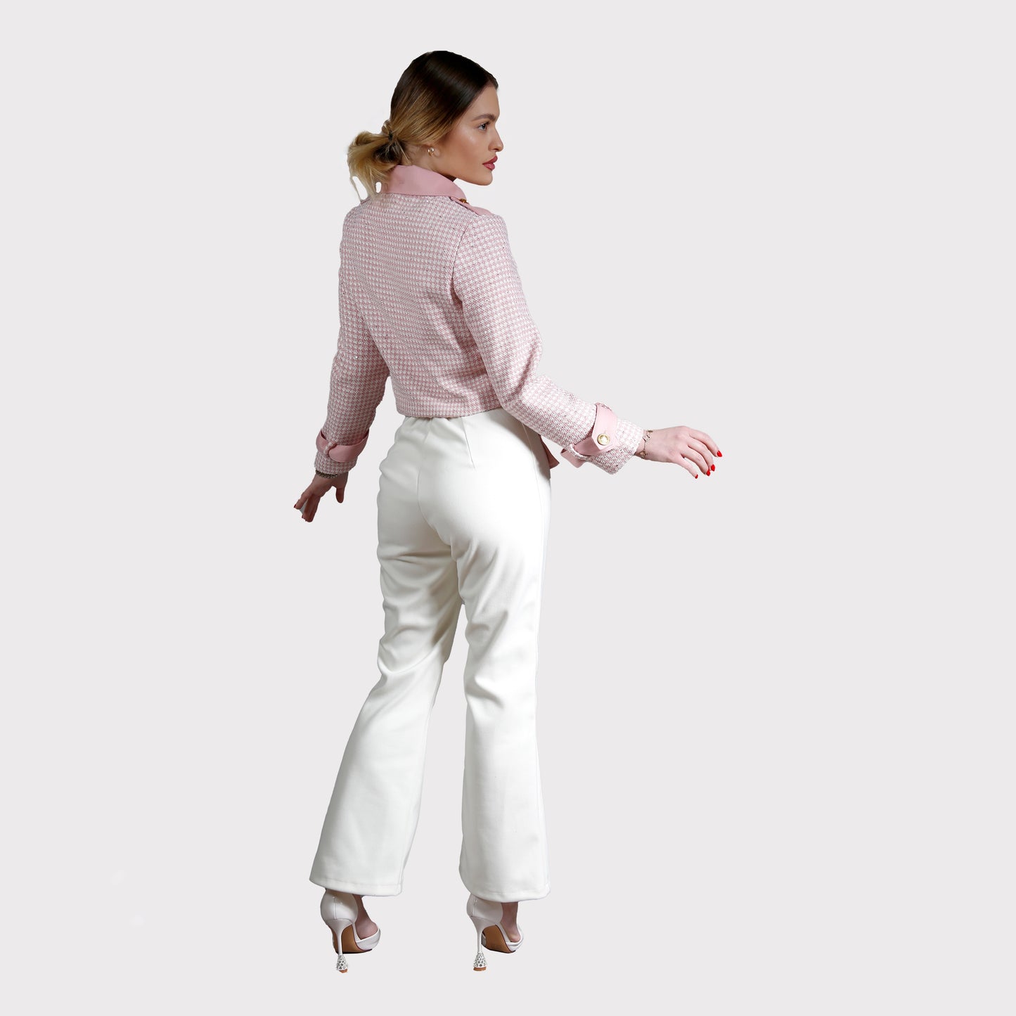 Compleu stofă din 2 piese, sacou și pantalon - roz