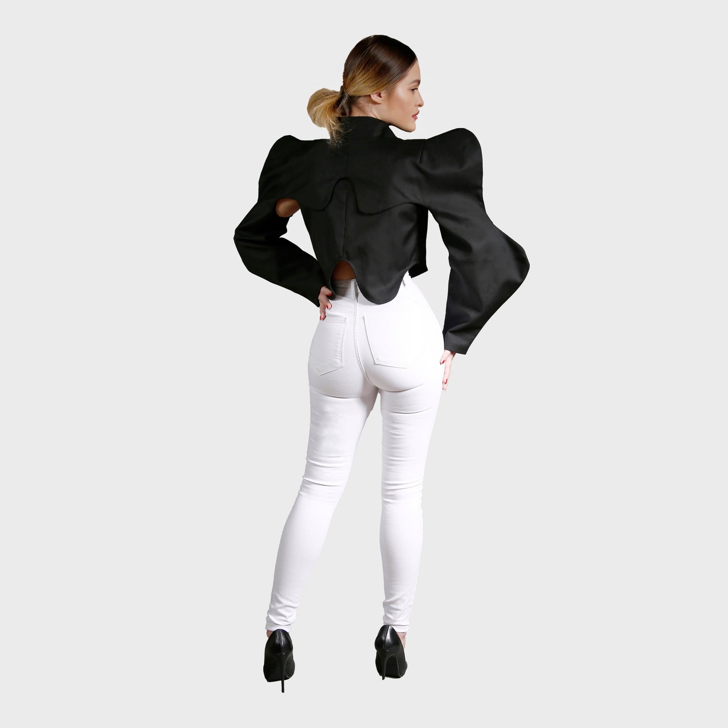 Cămașă din 2 piese, maieu și crop top cu mâneci - negru