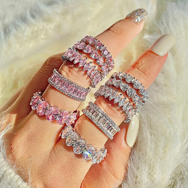 Inel din argint cu pietre mari roz - Pink Crystal Glamour